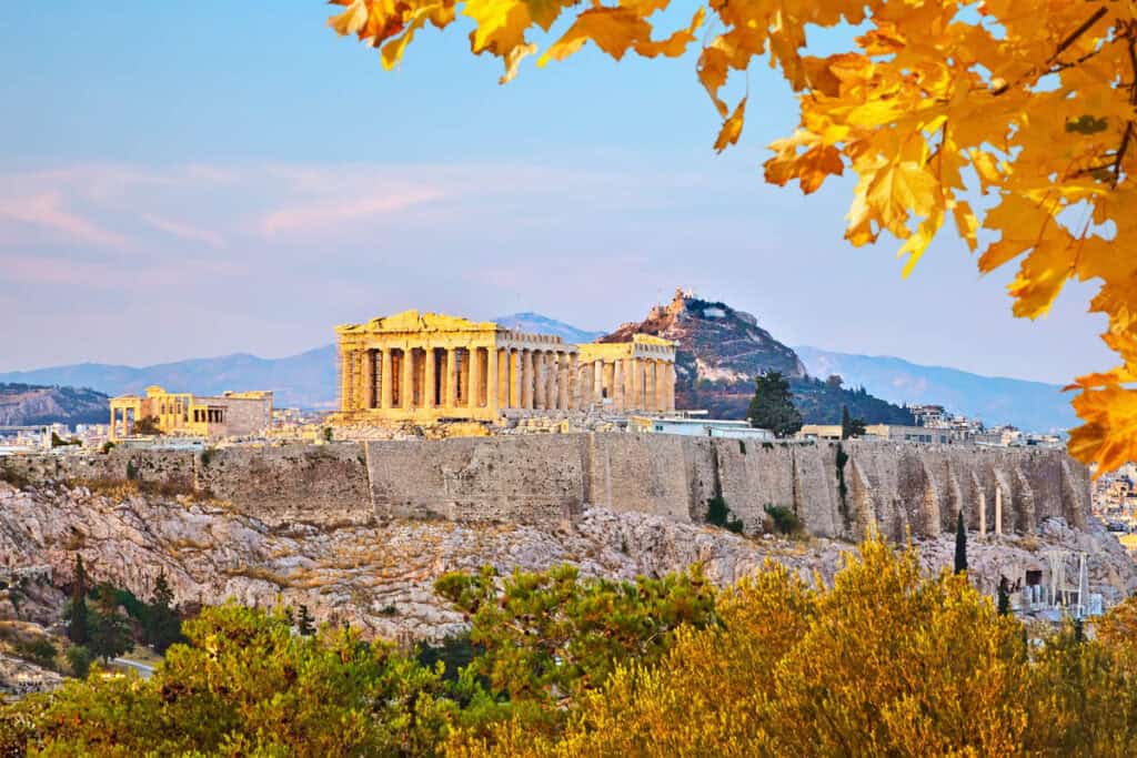 A view of the Acropolis of Athens, Greece, in the fall