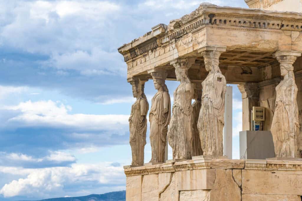The Caryatids of the Erechtheion at the acropolis of Athens in Greece