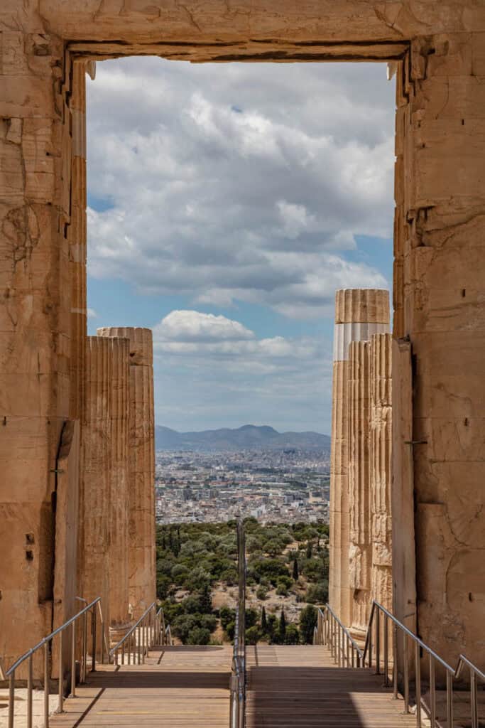 Entering the Acropolis of Athens through the Propylaea, the main entrance