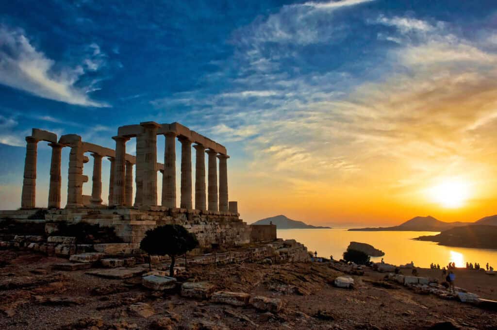 Sunset at the Poseidon Temple near Athens, Greece